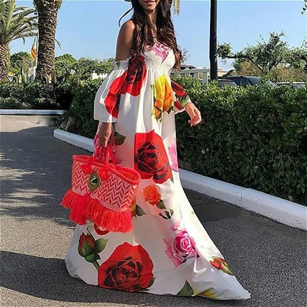 

2019 New Holiday Bohemian Printed Sleeveless Long Floor-Length Beach Dress Plus Size summer dresses Vintage Women Dress Vestidos