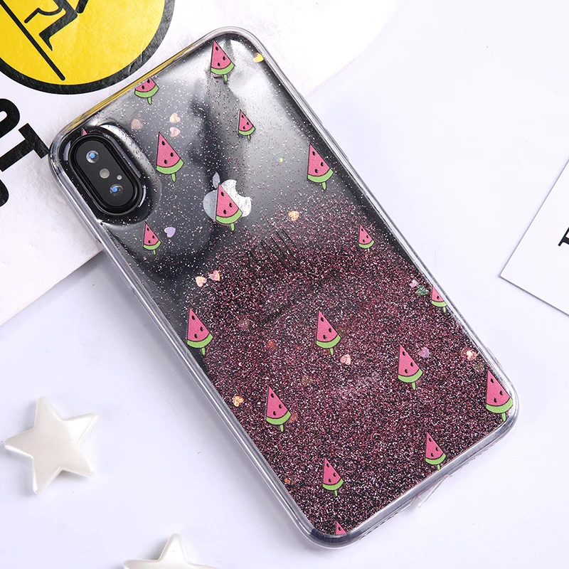 

Cartoon Shiny Cute Fruit Watermelon Phone Case For iPhone 6 6s 7 8 Plus Glitter Pink Cases For iPhone Back Cover Coque X
