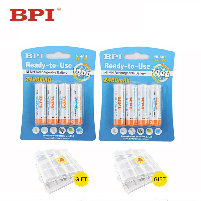 8Pcs Genuine Authentic Card Installed BPI AA NiMH Rechargeable Battery 2400mAh 2A Baterias for Camera
