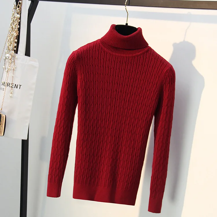 Wixra, женские теплые свитера, Осень-зима, водолазка, пуловер, универсальные, одноцветные свитера, свитера для женщин - Цвет: Wine Red