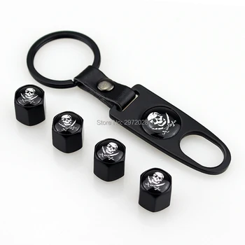

40 x Car Styling Stainless Steel Zinc Alloy Wheel Tire Valve Stems Caps Skull Universal Fit With Mini Wrench Key Chain
