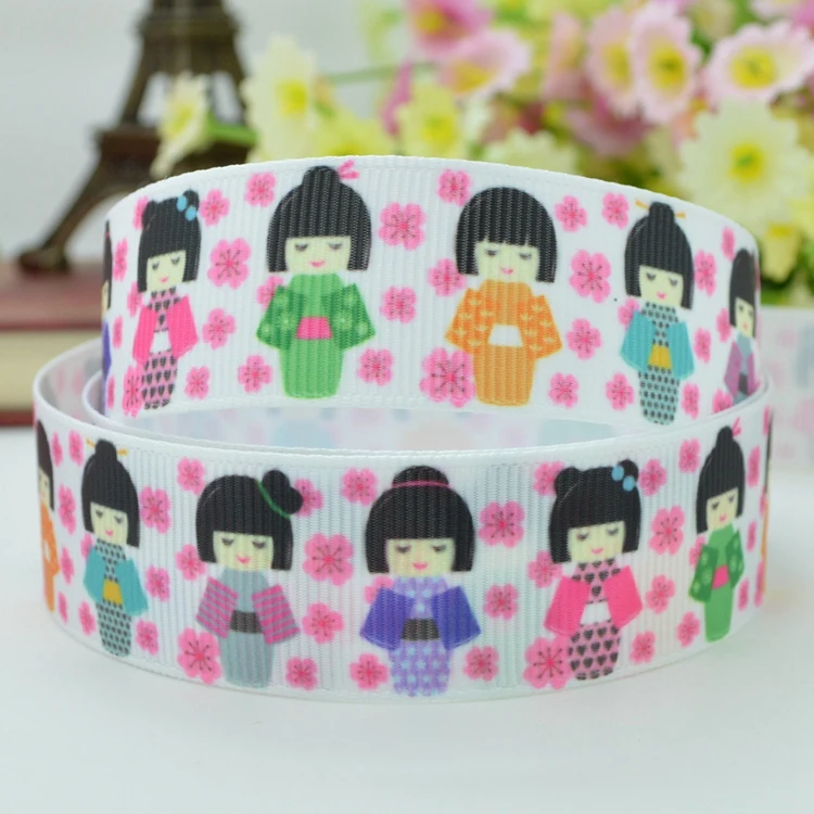 

High quality new 22mm 7/8" Japanese cherry doll print grosgrain 50yards crafts materials party decoration character ribbon