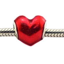 DIY Подходит Пандора шармы браслеты в моей бусины в форме сердца с красной эмалью стерлингового серебра 925-ювелирные изделия