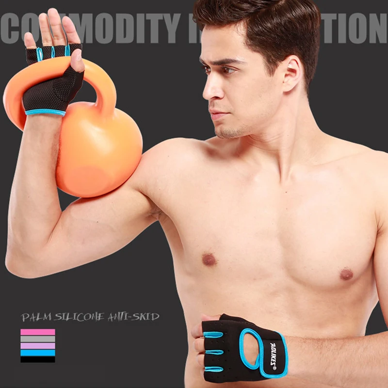 1Pair Men & Women Training Gym Gloves Body Building Sport Fitness Gloves Exercise Silicone Anti-slip Weight Lifting Gloves