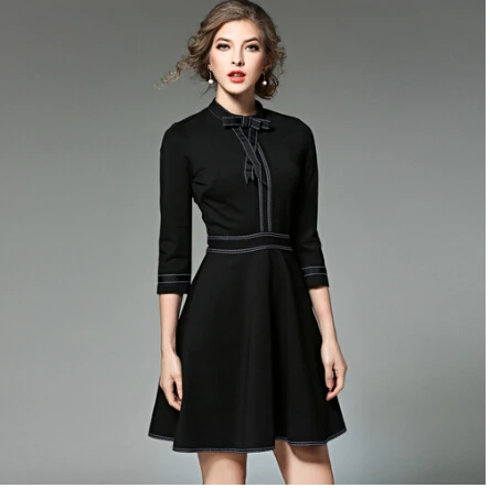 Подиумное стильное Черное Красное офисное платье Vestidos Осеннее винтажное