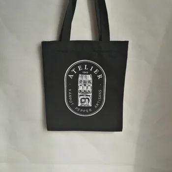 

500pcs/lot Premium Reusable Black Cotton Canvas Shopping Bag Organic Cotton Calico Grocery Bags Tote Bags for Clothes Gifts Ads