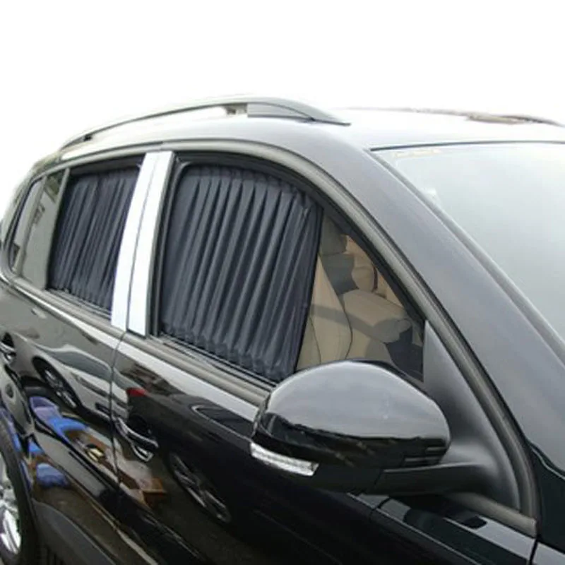 2x 70cm 70L High Quality Car Window Curtain Retractable Auto Valance Sunshade UV Sunscreen Car Curtain Black