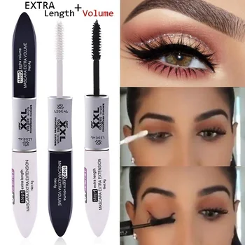 

2 IN 1 Black Mascara Waterproof Silk Fiber Volume Double Effect Long Lasting Lengthening Curling Eyes Makeup