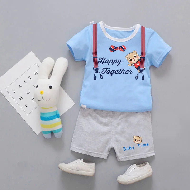 

Wholesale Baby Boy Clothes 2019 Summer Cartoon Bear Short Sleeve Tops + Shorts 2PCS Newborn Bebe Clothes Baby Girl Clothes Set