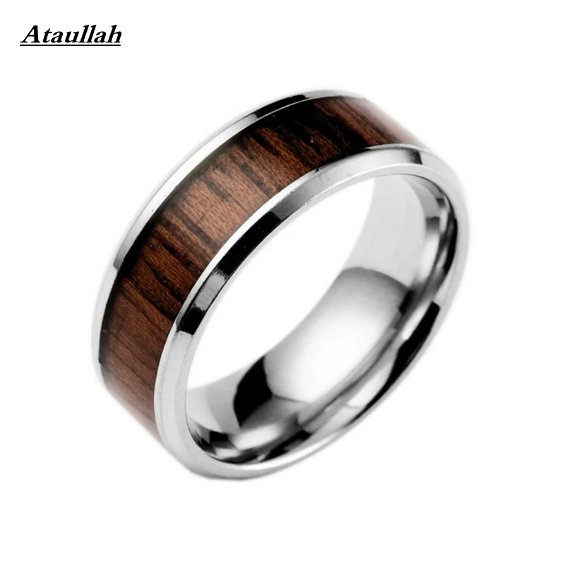 

Ataullah Men Rings Delicate Wood Titanium Steel Silver Ring Men Luxury Engagement Wedding Ring Trendy Handsome Jewelry RWD7-148