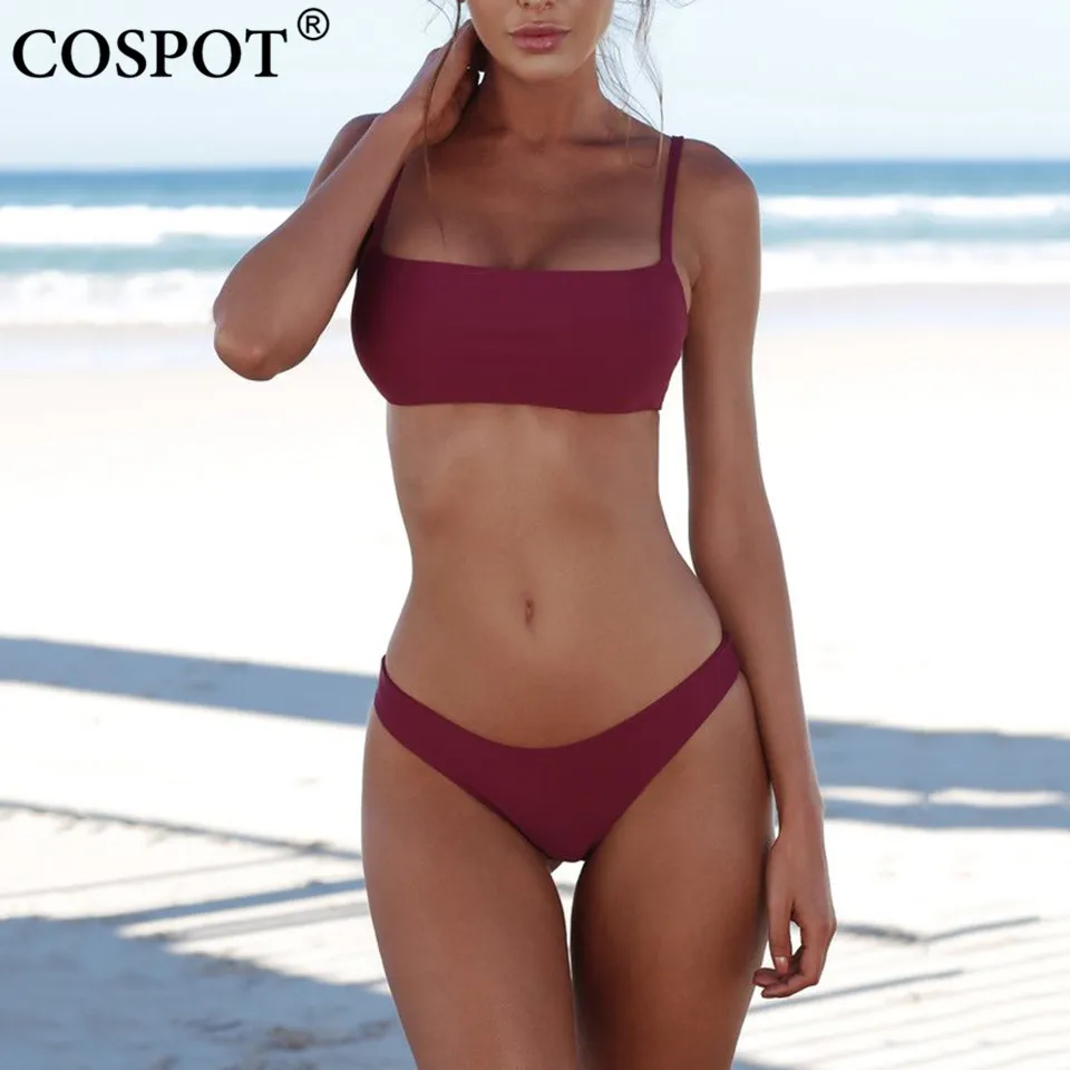 COSPOT Bikini 2018 Solid Swimwear Women Sexy Bandeau Swimsuit Brazilian Biquini Female Beach Wear Bathing Suits Swimming Suit