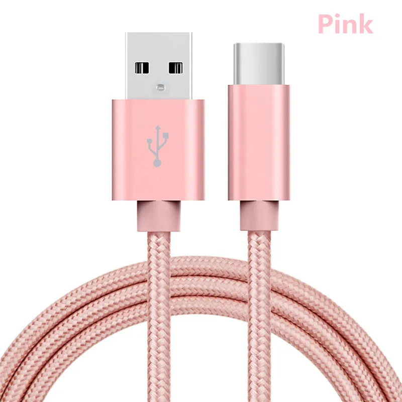 Розовый 2 м 2 шт./упак. 2.4A Тип C USB-C для передачи данных в нейлоновой Зарядное устройство кабель для samsung S10/LG G6/huawei P30/xiao Mi 8/OPPO R17/vivo NEX кабель