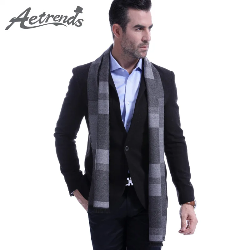 

[AETRENDS] Men's Cashmere Feel Scarf Winter Scarves for Men Luxury Brand Scarfs Retro Plaid Foulard Z-6661
