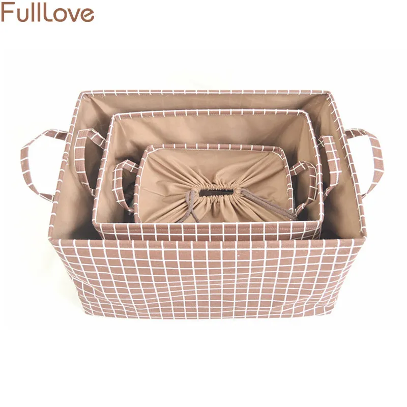 S/M/L Gray Plaid Drawstring Storage Baskets 2018 New Basket for Toys Clothes Storage Organizer
