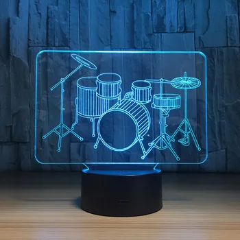 

Drum Set 3D Night Light LED Touch Musical Instruments Table Lamp 7 Colors USB Indoor Hologram Lamp Father's Day Gift Drop Ship