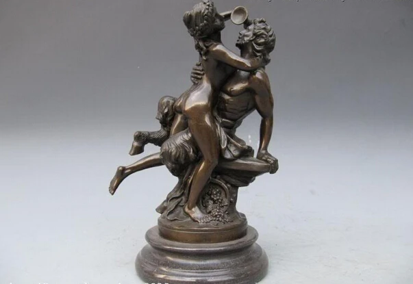 

USPS to USA S0923 Greek Myth Pan And Nude Woman Drink Pure Bronze Statue B0401