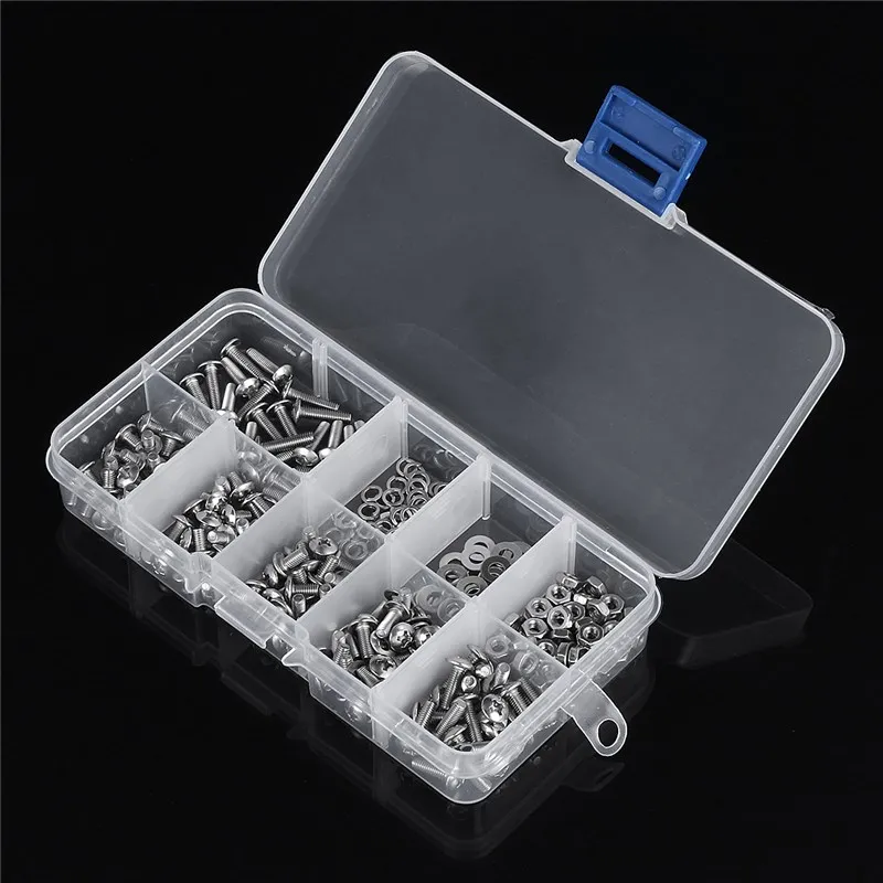 

MTGATHER 300pcs M3 304 Stainless Steel Phillips Screws Bolt Hex Nuts Washers Assortment