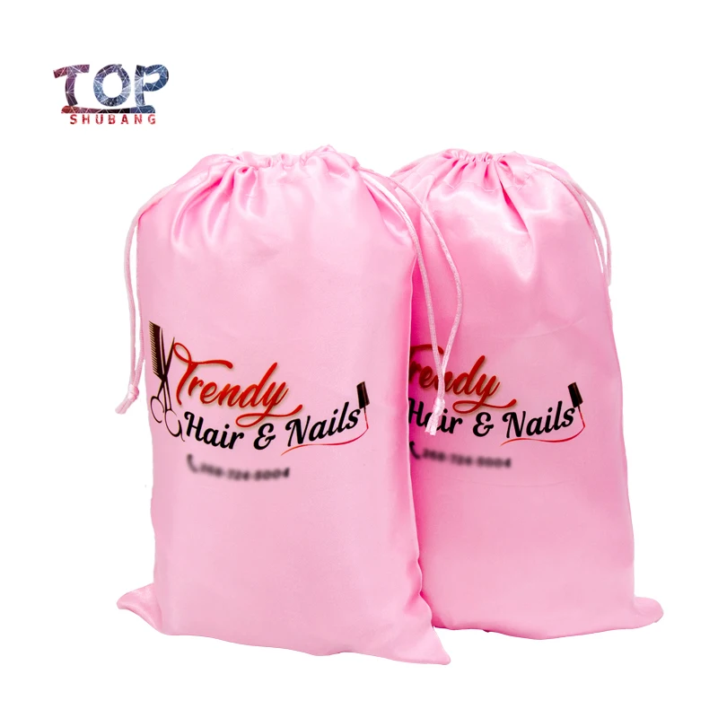 

Customized Logo Bags Wig Silk Wrap Bag 18X30Cm Women Extension Packaging Bag Satin Silk Hair Bag