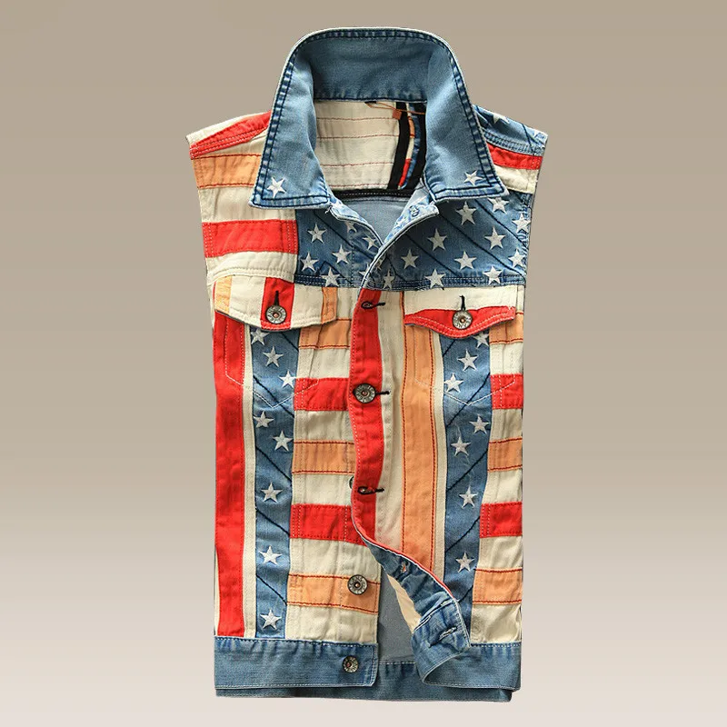 New 2015 Spring and Summer men's denim vest casual Slim lapel striped mens sleeveless jean jacket | Тематическая одежда и