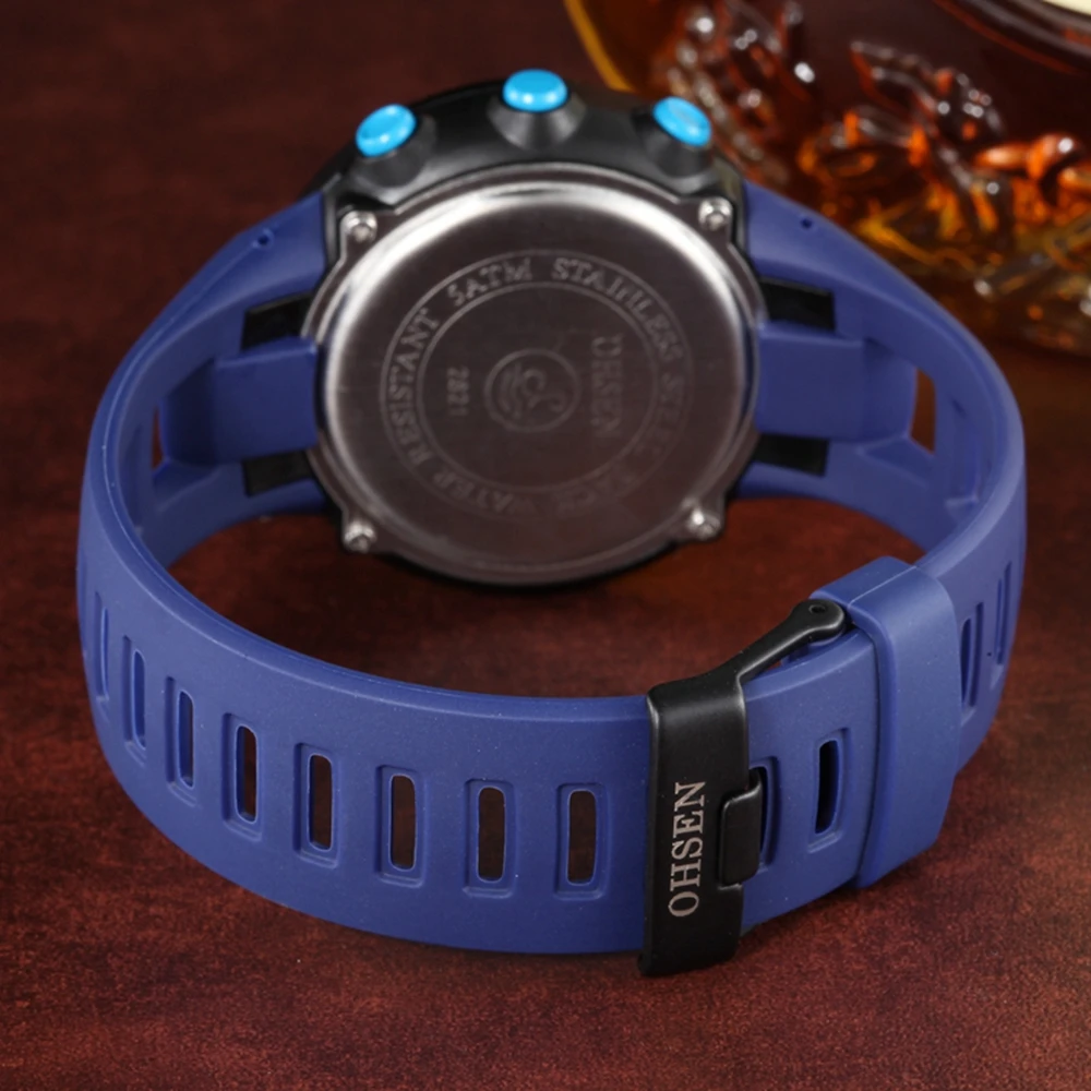 Reloj Masculino, мужские спортивные часы с резиновым ремешком, OHSEN, цифровые, Hombre, 5 АТМ, водонепроницаемые, ударопрочные, наручные часы с будильником, мужские часы