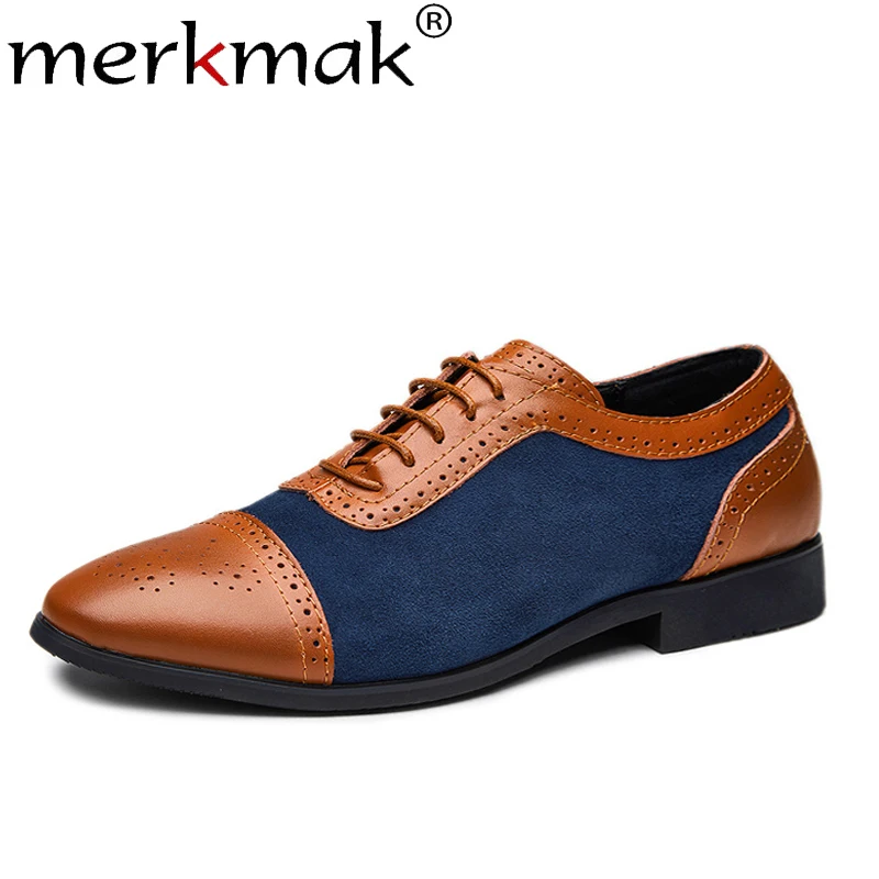 

Merkmak Polka Dot Men Oxfords Fashion Elegant Pointed Leather Man Dress Shoes Wedding Party Big Size 38-48 Footwear Men's Flats