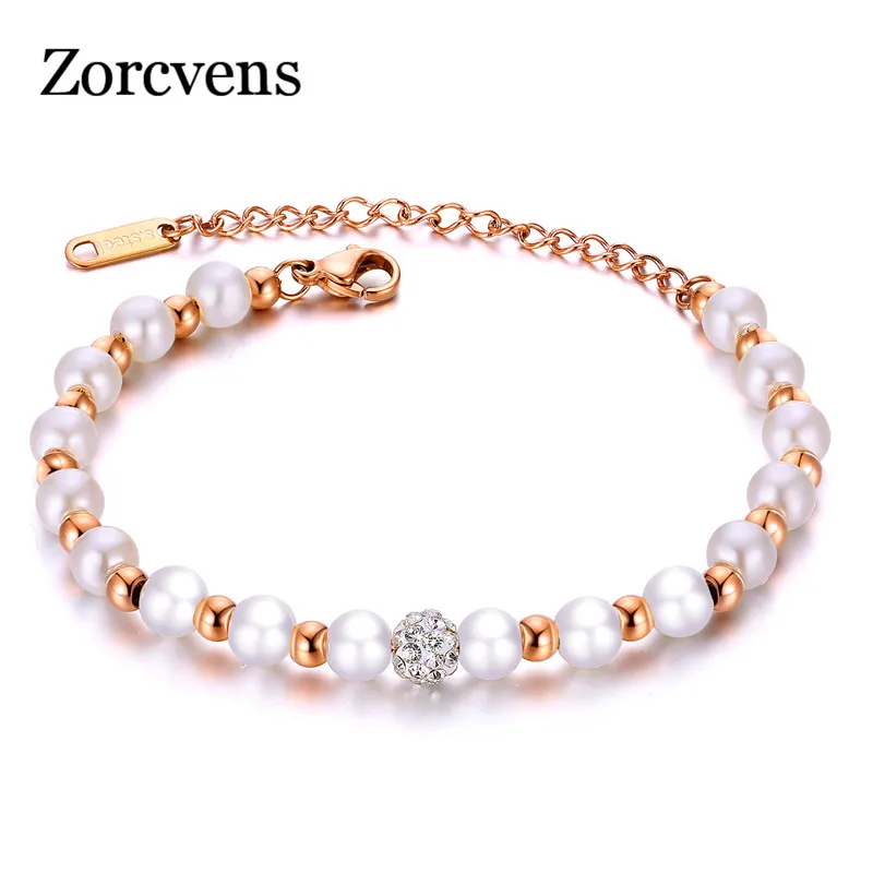 

LETAPI Charm Zircon Ball Bracelets & Bangles Silver Rose Gold Color Stainless Steel Simulated Pearl Wedding Jewelry For Women