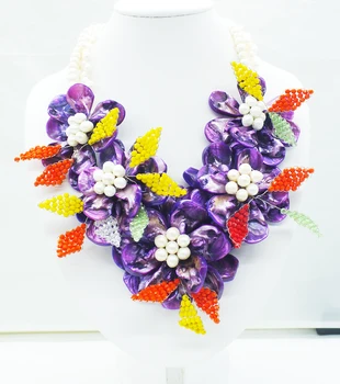 

NO-262# classic!!! Shell /crystal Bride Wedding. Flower necklace