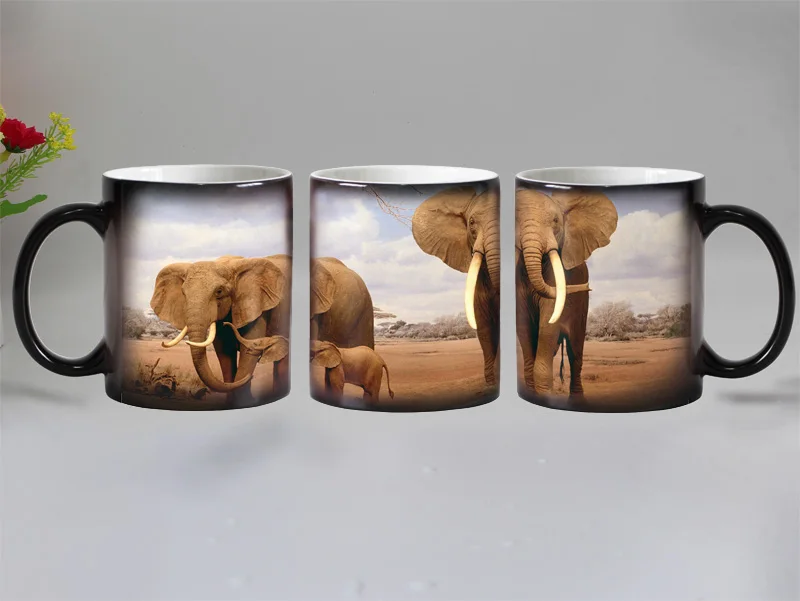 Термокружка с изображением слона, животных, керамическая кружка, меняющая цвет, кофейная кружка, Волшебная чашка для чая, кружки, лучший подарок
