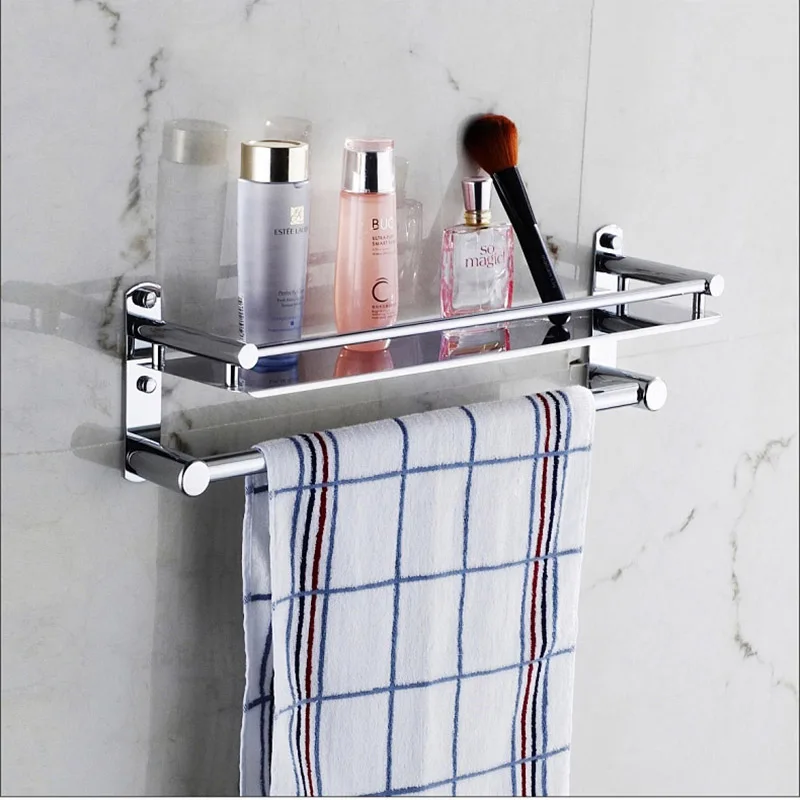 Wall Mounted Stainless Steel Bathroom Shelves With Towel Bar With Hooks