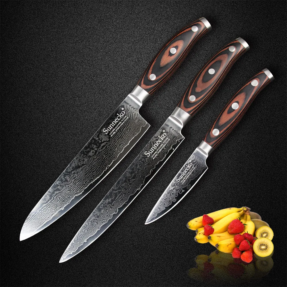 

SUNNECKO 3pcs Kitchen Knives Set Premium Chef Slicing Paring Knife Damascus Steel Blade Pakka Wood Handle Sharp Food Cutter Tool