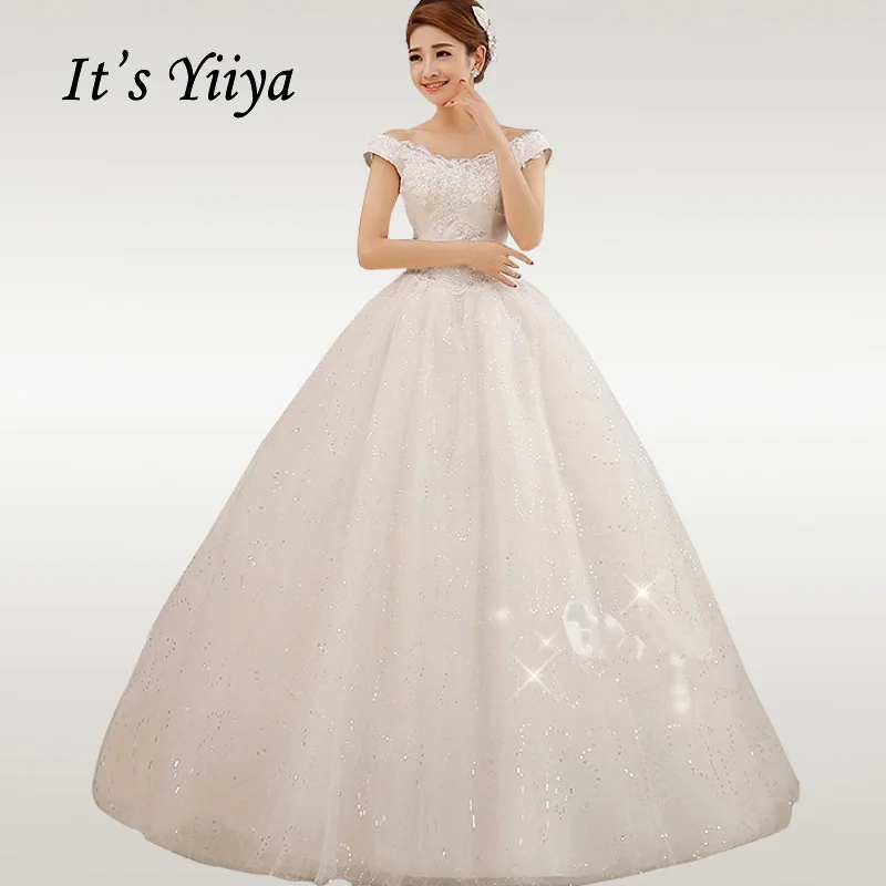 

It's YiiYa Wedding Dress 2019 Boat Neck Off Shoulder Plus Size Wedding Dresses Elegant White Long Vestidos de novia XXN009
