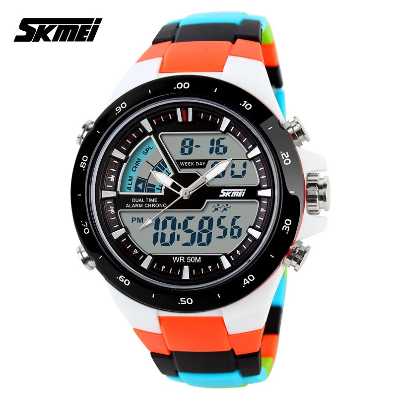 

Multi-functional Analog Digital Watch Students Chronograph Electronics Sports Wristwatch Rainbow Rubber Clock Waterproof NW756