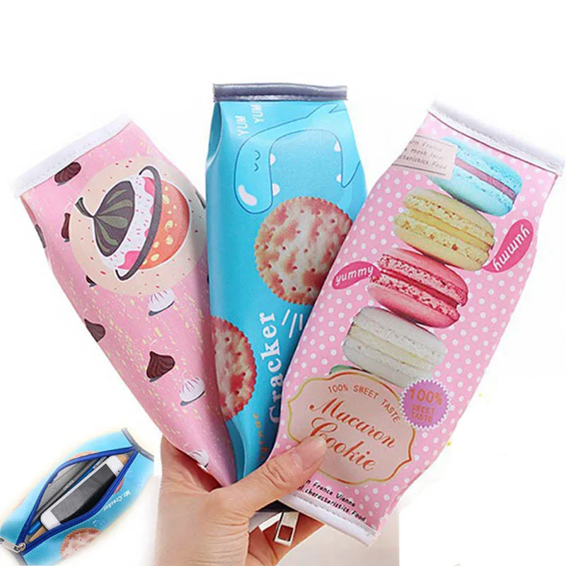 

3Pcs Korea Macaron Cookies Pencil Bags Creative Stationery Students PU Leather Snack Pencil Case Give to Children Birthday Gift