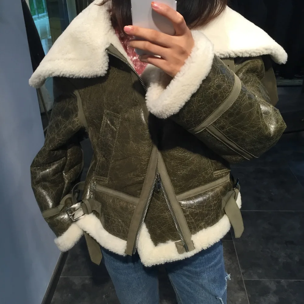 

SQXR FUR lady leather jacket women shearling leather jacket high quality women fur coat double-faced fur jacket