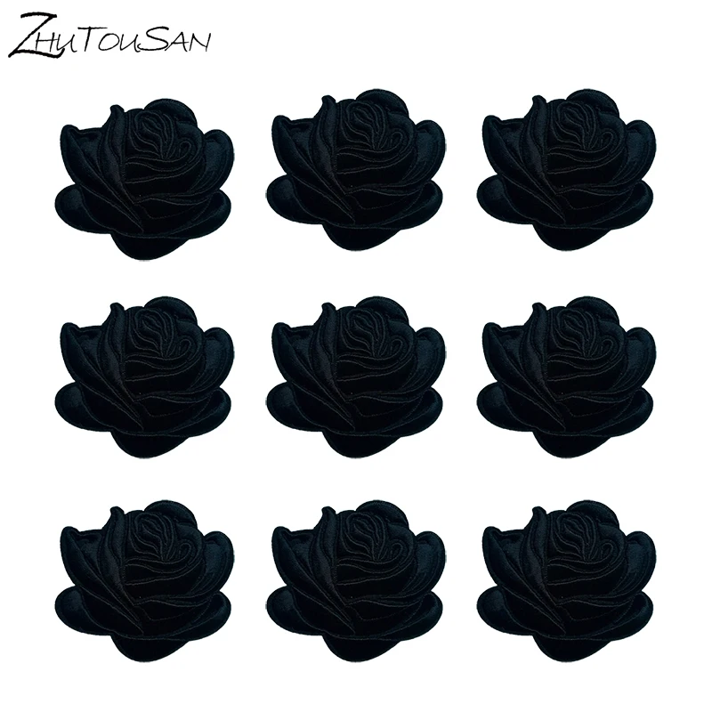 

ZHUTOUSAN 10Pcs Iron On Black Rose Embroidered Patches For Clothing DIY Sewing Accessories Flowers Applique Fabric Badge