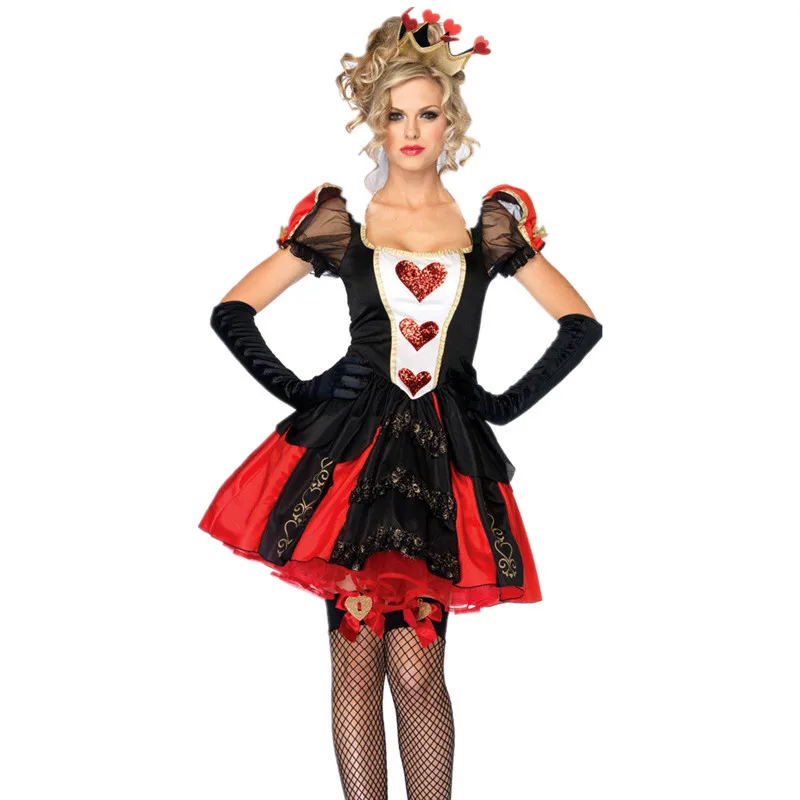 

Halloween Women Alice in Wonderland Red Queen Costume Evil Naughty Queen of Heart Fantasia Party Cosplay Outfit Uniform