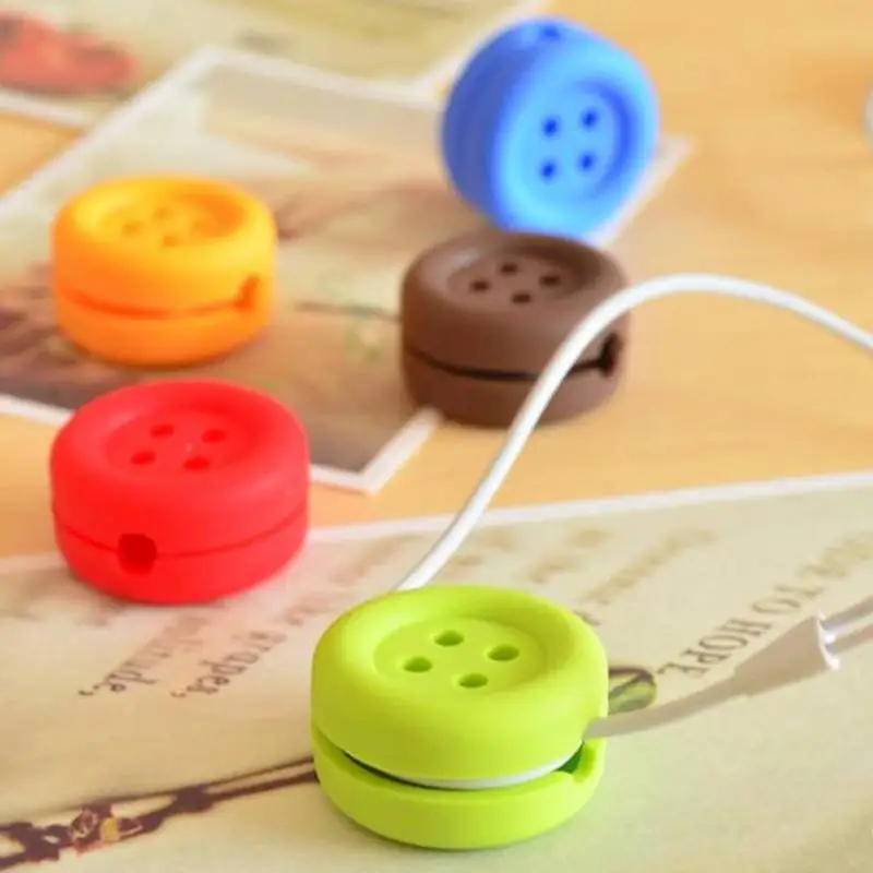 

Button Type , Candy Color Style Cable Wire Organizer Smart Wrap For Headphone Earphone, Random Color