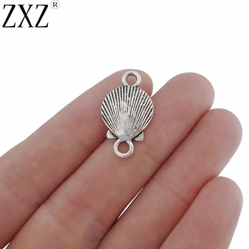 

ZXZ 10pcs Antique Silver Tone Scallop Seashell Connector Charms for Bracelet Jewelry Making Findings 23x14mm
