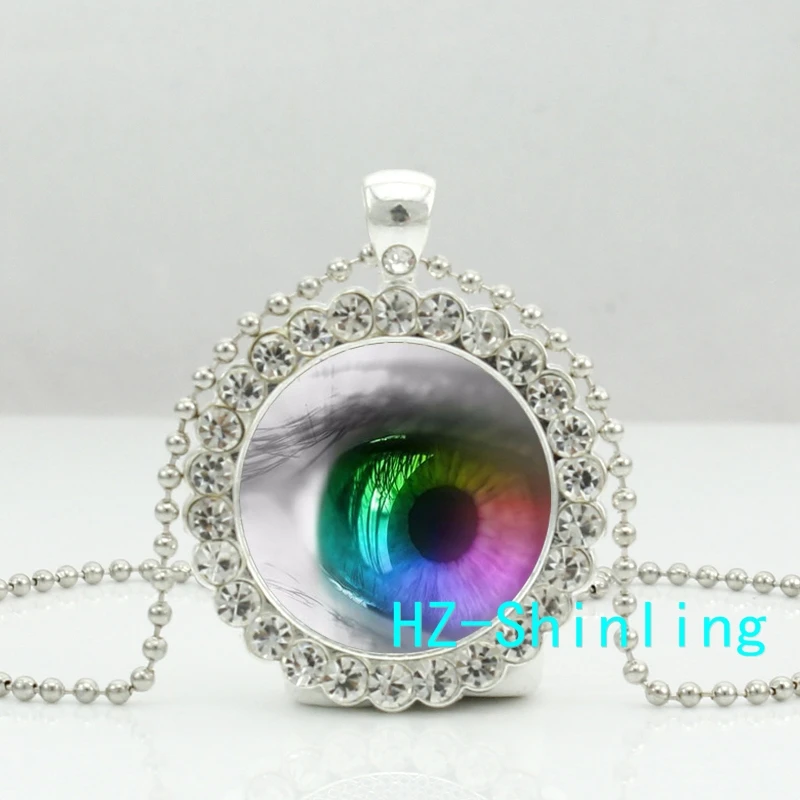 New Human Eye Necklace Gothic Eye Crystal Pendant Glass Eyeball Jewelry Ball Chain Long Necklace