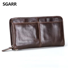SGARR Marke Echtes Leder männer Lange Brieftasche Mit Großer Kapazität Reißverschluss Handtasche Männer Clutch handtasche Vintage Kartenhalter Telefon tasche