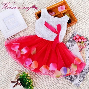 

Baby Girls Dress Kids Lace Bow Fake Flower Petal Tutu Dresses for 3-24 months
