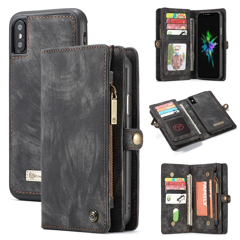 

Business Leather Phone Case For iPhone X Xr Xs Max Case Card Wallet Magnet Removable Back Cover For iPhone 10 8 7 Plus Flip Case