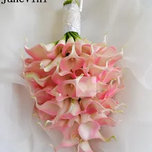 JaneVini розовый Калла Лили капельки Свадебный букет De Fleurs Искусственные Свадебные цветы букет броши держатель невесты