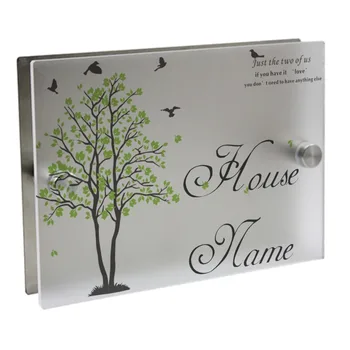 

Green Trees Plaques Outdoor Signs Personalized Modern House Number Door Sign Plaque Street Acrylic Matte Glass TOP