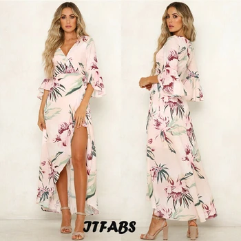 

Women Summer Floral Boho Party Evening Beach Dresses women summer v neck sexy floral dresas