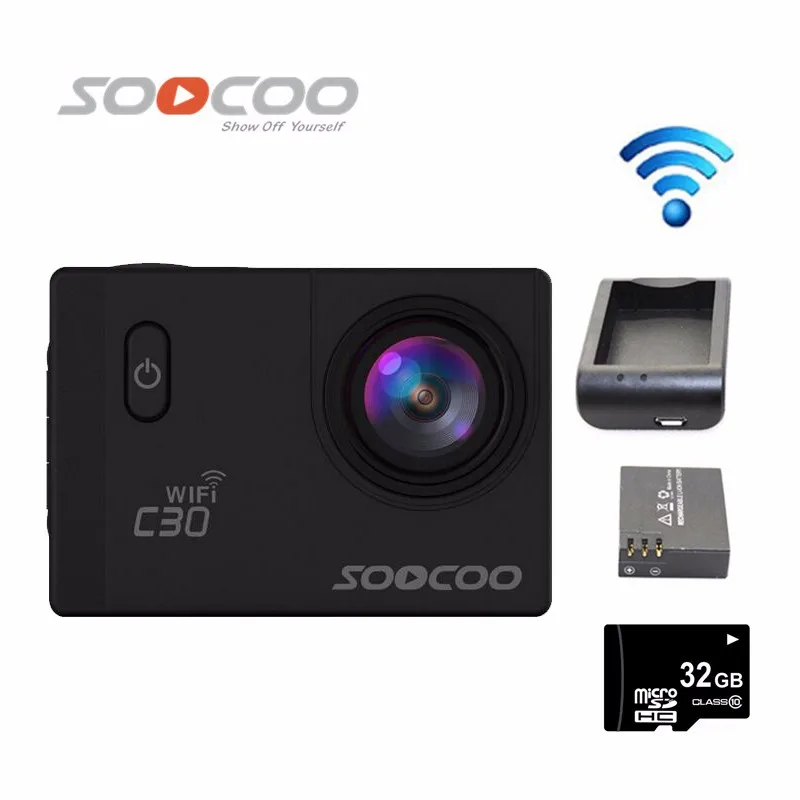 32 ГБ soocoo на C30 Wi-Fi Full HD 1080 P 2.0 дюймов ЖК-дисплей ntk96660 Водонепроницаемый Спорт DV+ дополнительная 1 шт. батарея+ Батарея Зарядное устройство