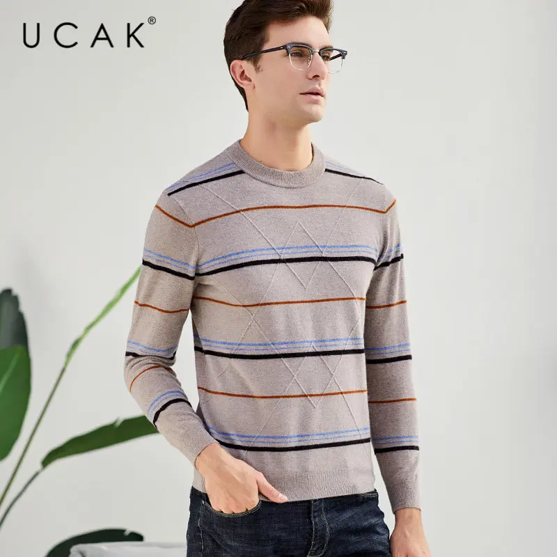 UCAK Brand Merino Wool Sweater Men Streetwear Casual Striped O-Neck Pull Homme Autumn Winter Knitted Cashmere Pullover Men U3041 UCAK Brand Merino Wool Sweater Men Streetwear Casual Striped O-Neck Pull Homme Autumn Winter Knitted Cashmere Pullover Men U3041
