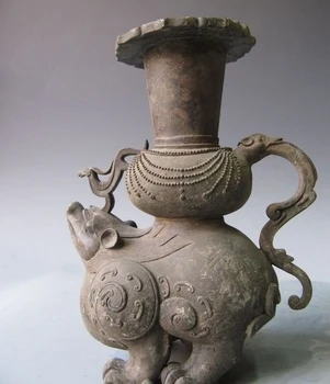 

Chinese classic 100% Pure Bronze Copper beast Foo Dogs Mouse Zun Vase Pot