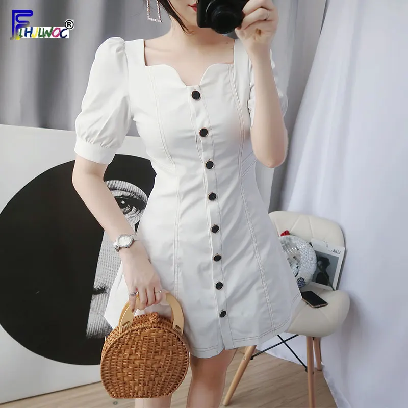 

Summer Mini Dresses Hot Woman Fashion Short Sleeve Cute Sweet Japan Style Clothes White Button Shirt Dress Tunic 7105