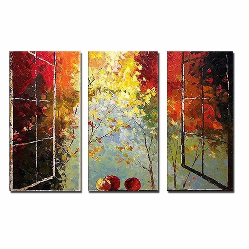 

Hand Painted Abstract 3 Panles Palette Knife Landscape Canvas Oil Painting Landscape Wall Picture Living Room Home Wall Decor